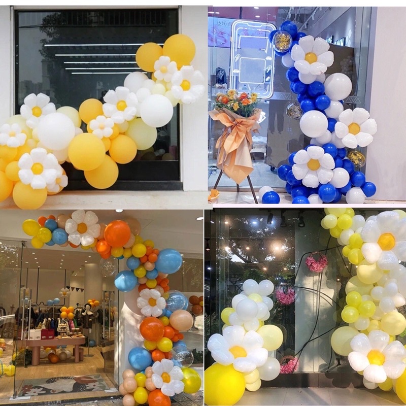 Set bóng chủ đề hoa cúc trắng daisy mix bóng tròn siêu đẹp trang trí