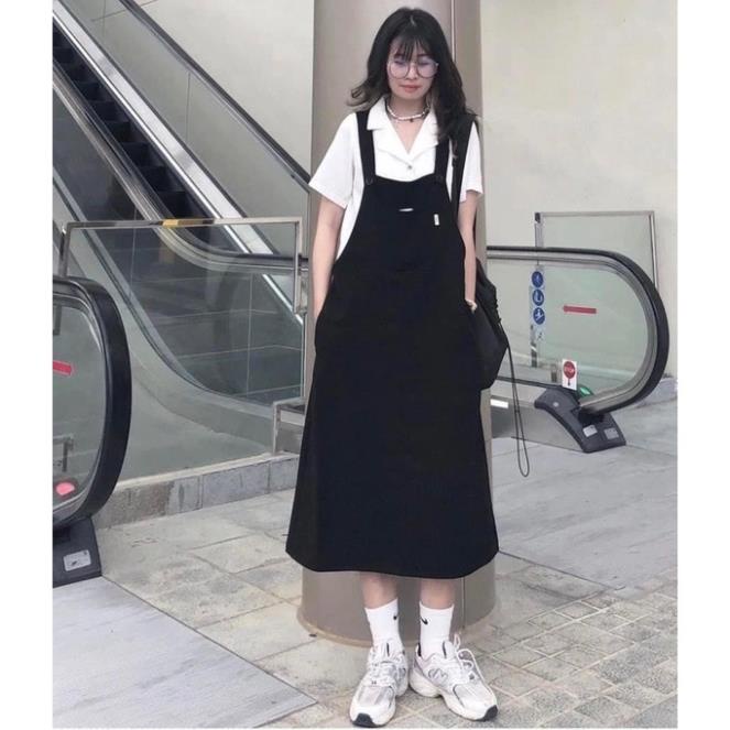 [Xả kho] Váy Yếm Đen Dáng Dài Phong Cách Hàn Quốc Siêu Xinh (Hàng Sẵn)