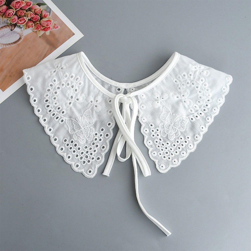 Khăn Choàng Cổ Màu Trắng Thêu Họa Tiết Bướm Phối Ren Thời Trang Mùa Xuân Xinh Xắn Cho Nữ