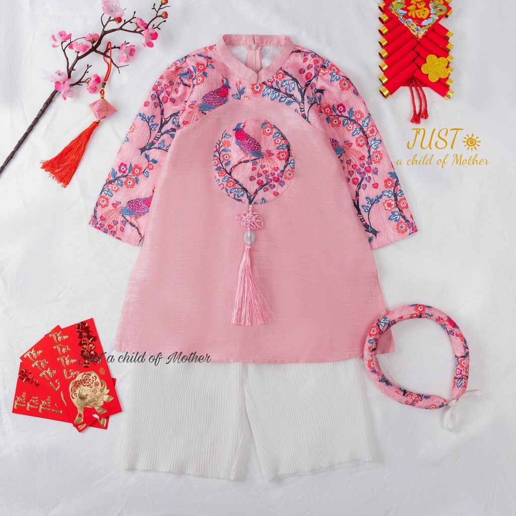 Sét áo dài Long Phụng diện tết (áo dài , quần, Mấn)