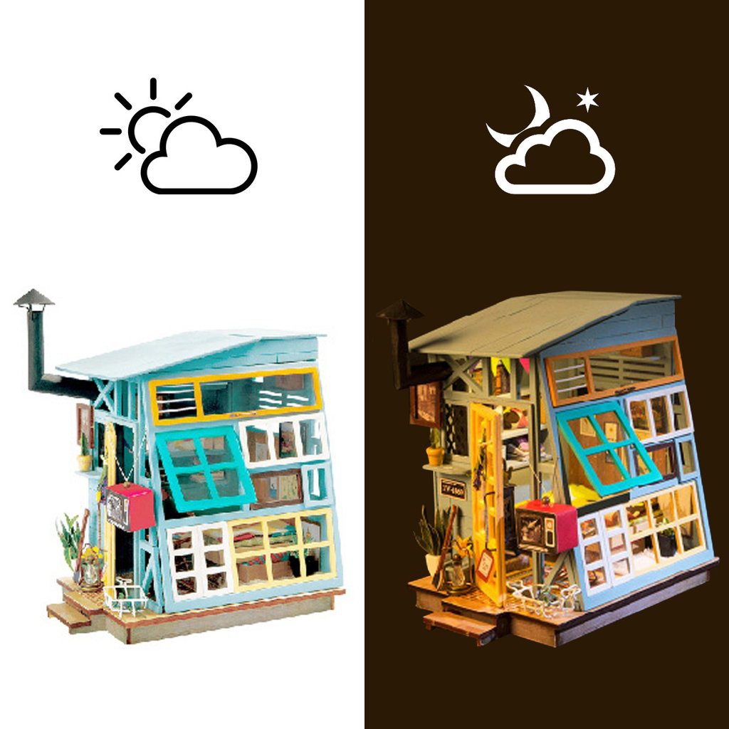 Mô hình nhà búp bê lắp ghép Wooden hut có đèn led tặng kèm bộ dụng cụ lắp ghép ToystationVN