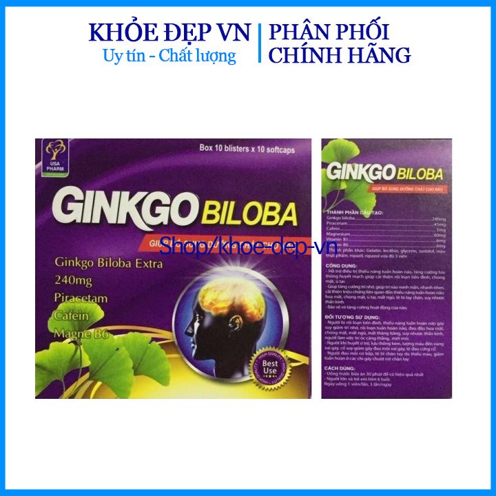 Hoạt Huyết Dưỡng Não Ginkgo Biloba 240mg - Giảm Đau Đầu, Hoa Mắt, Chóng Mặt - Hộp 100 Viên Sử Dụng 50 Ngày