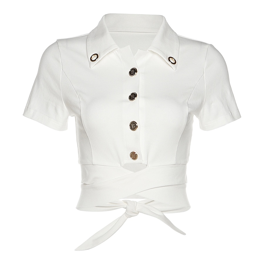 Kliou 2022 Mới vào mùa hè Áo thun croptop KLIOU tay ngắn dáng ôm cài nút kim loại thời trang mùa hè cá tính dành cho nữ