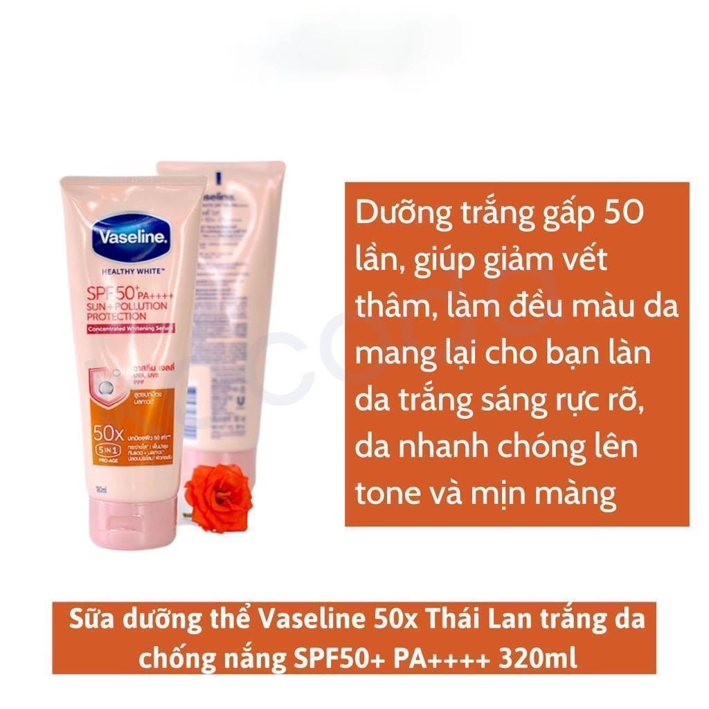 Sữa dưỡng thể trắng da Vaseline 50x Thái Lan chống nắng SPF50+ PA++++ bảo vệ da giúp da sáng rạng rỡ 320ml