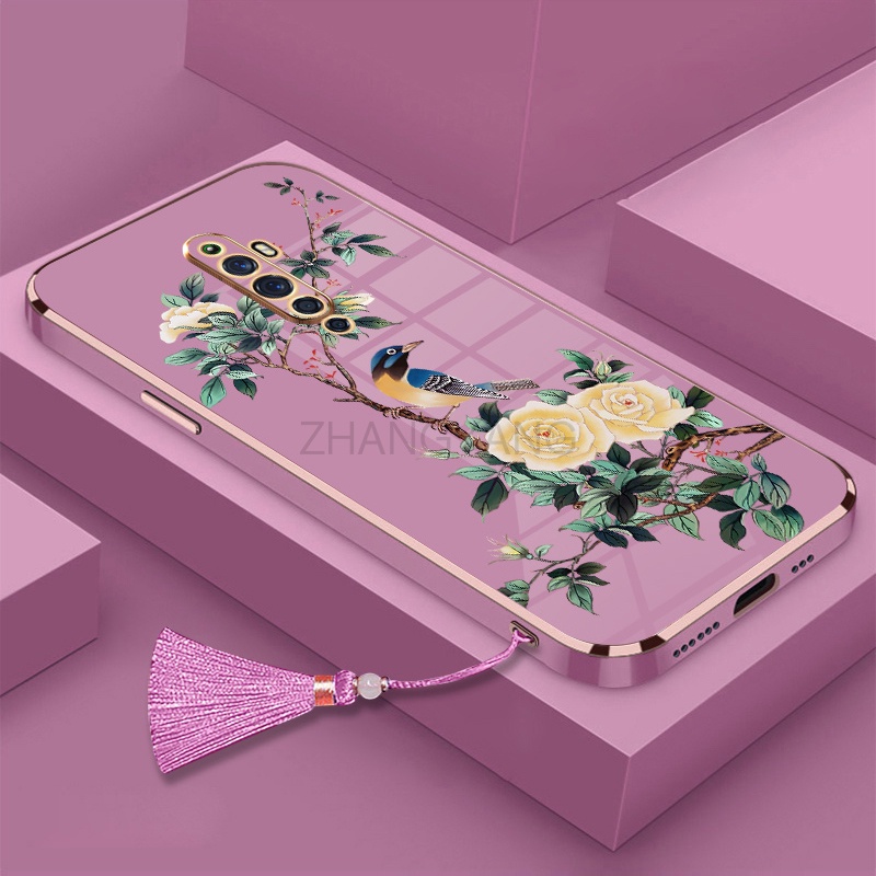 Ốp Điện Thoại Silicon Mềm Mạ Điện Họa Tiết Hoa Và Chim Kèm Dây Đeo Cho oppo reno2 f reno 2 reno