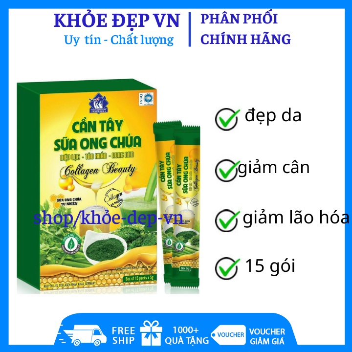 Cần tây sữa ong chúa collagen là đẹp da , hỗ trợ giảm cân , chống béo phì hộp 15 gói