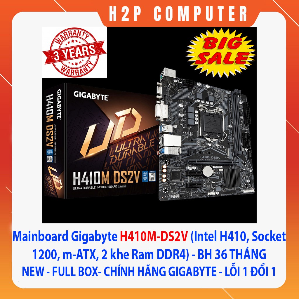 Bo Mạch Chủ Gigabyte H410M-DS2V (Intel H410, Socket 1200, m-ATX, 2 khe Ram DDR4)- New - Chính Hãng - BH 36 Tháng
