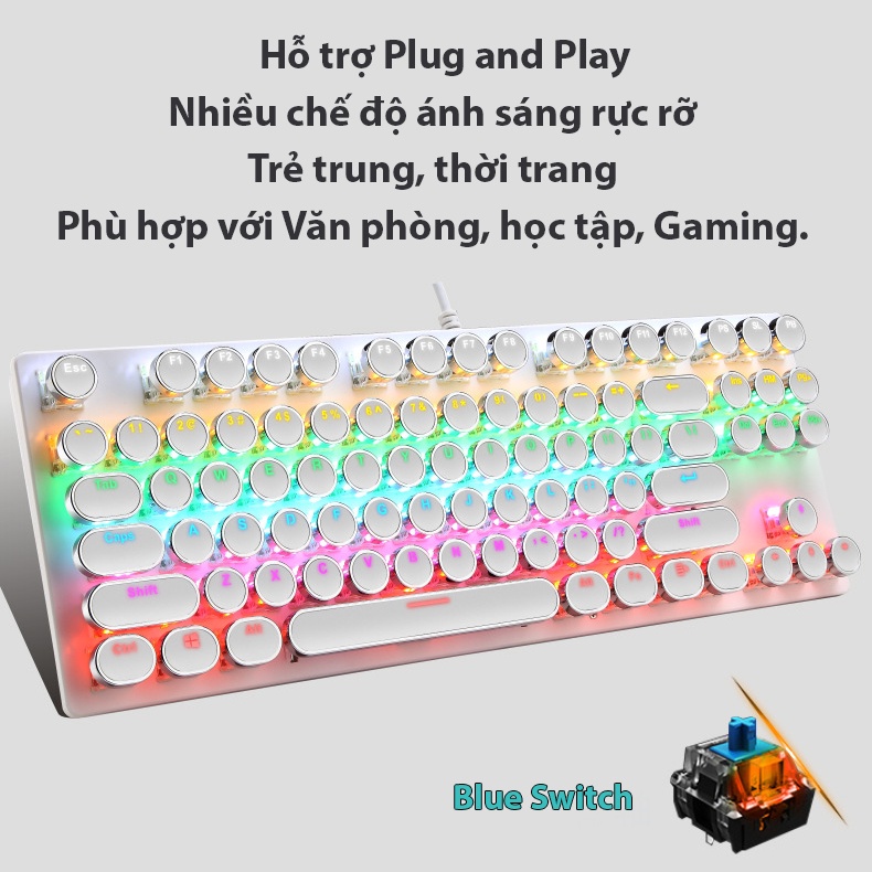 Bàn phím cơ Latope bàn phím laptop Gaming nút tròn cổ điển có dây TKL Full LED K550PT