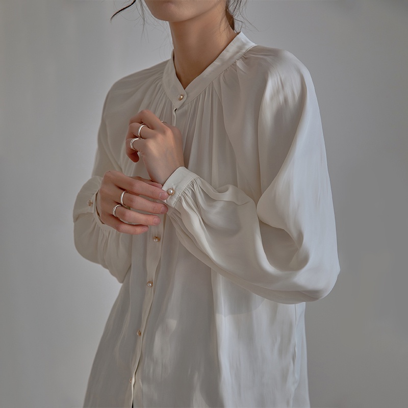 Áo Sơ Mi Trắng Tay Phồng Xếp Ly Dành Cho Nữ Mã 54676