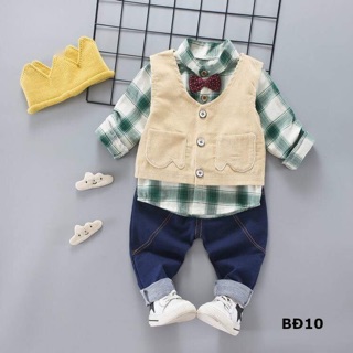 Set sơ mi caro kèm ghile