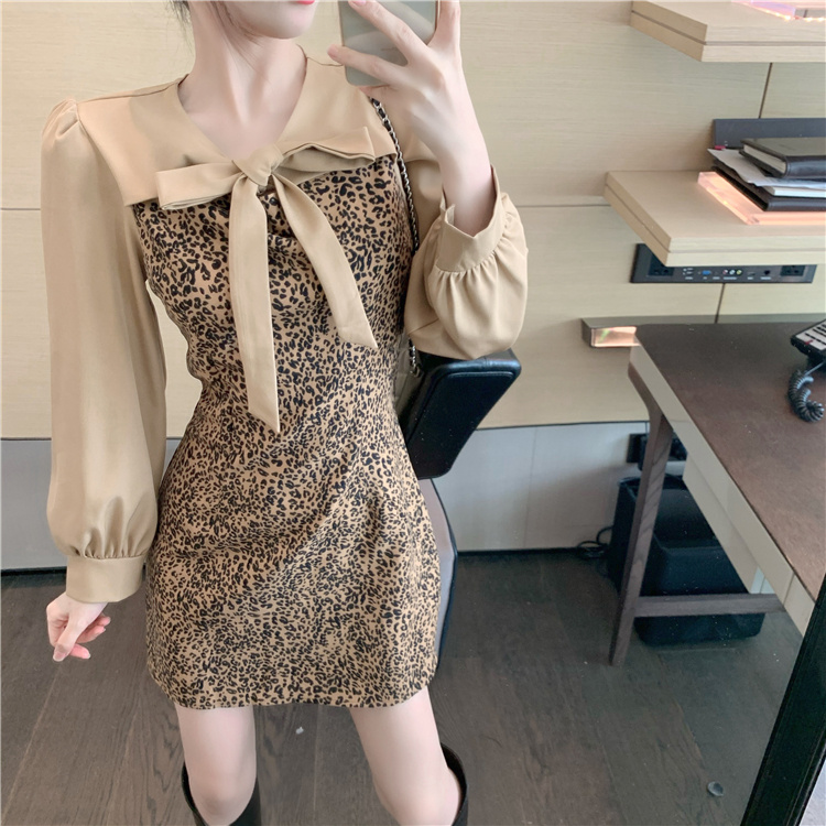 Đầm ôm Dài Tay Cổ Thắt Nơ Họa Tiết Da Báo Thời Trang | BigBuy360 - bigbuy360.vn