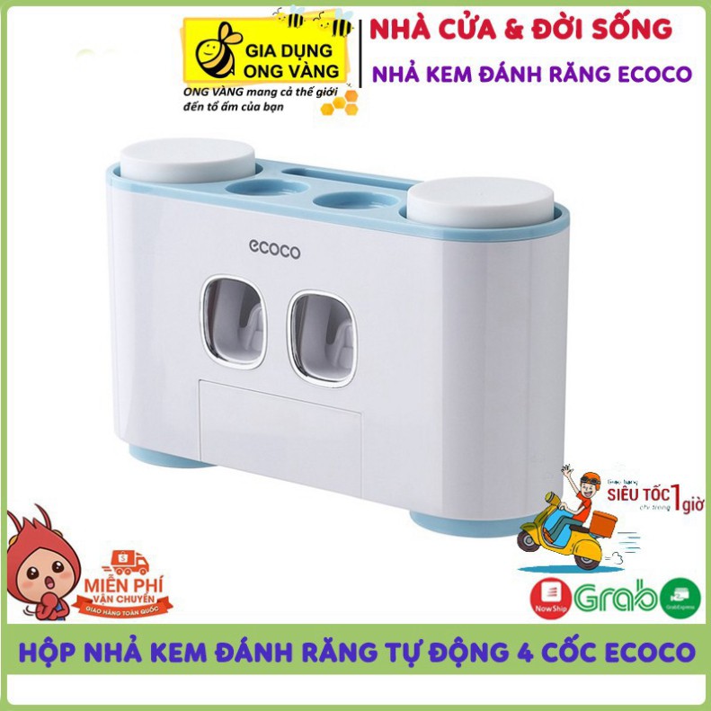 Hộp Nhả Kem Đánh Răng Thông Minh Tự Động Ecoco, Tặng Kèm 4 Cốc, Gia Dụng Thông Minh halo