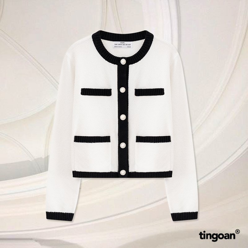 Áo len cardigan 4 túi trắng viền đen JENNIFER CARDIGAN/WH tingoan SG