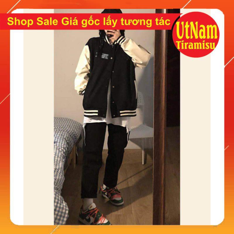 Áo khoác bomber Ifeel tay Trắng kiểu dáng unisexFreesize 55kgphong cách Hàn Quốc