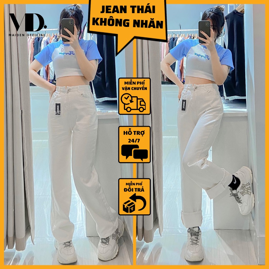 Quần Jean Nữ Dáng Suông Ống Rộng Màu Trắng MD26