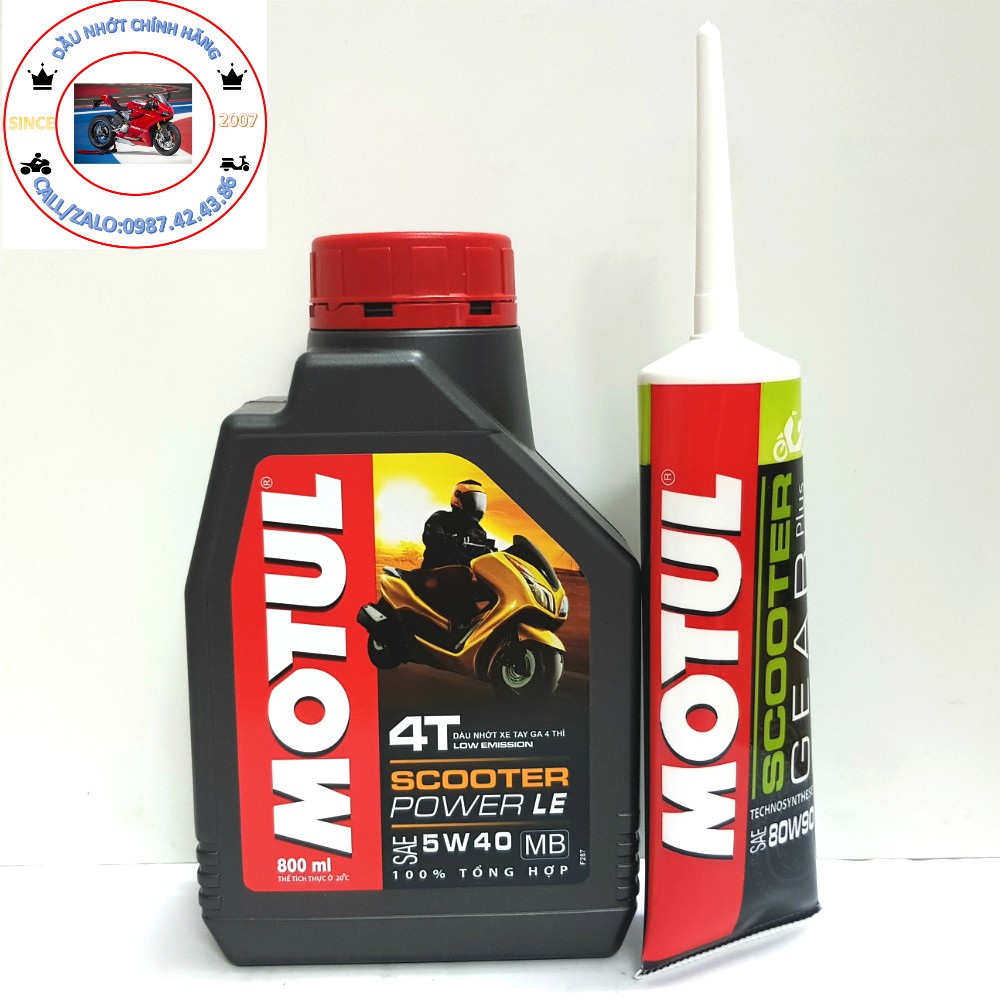 Combo Nhớt Tay Ga MOTUL SCOOTER POWER LE 5W40 SN & Nhớt Láp MOTUL Scooter Gear Plus 80W90 GL-5 120ml