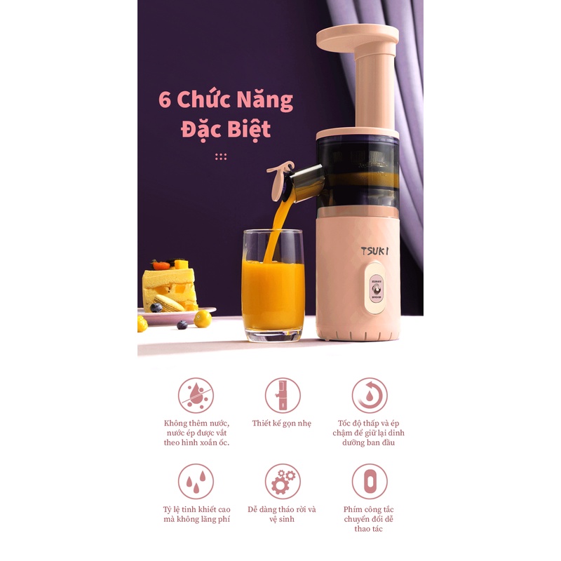 Máy ép chậm trái cây rau củ quả Việt Star Quốc Tế TSUKI gọn nhẹ -Màu Đỏ HỒNG-Bảo hành chính hãng 12 tháng