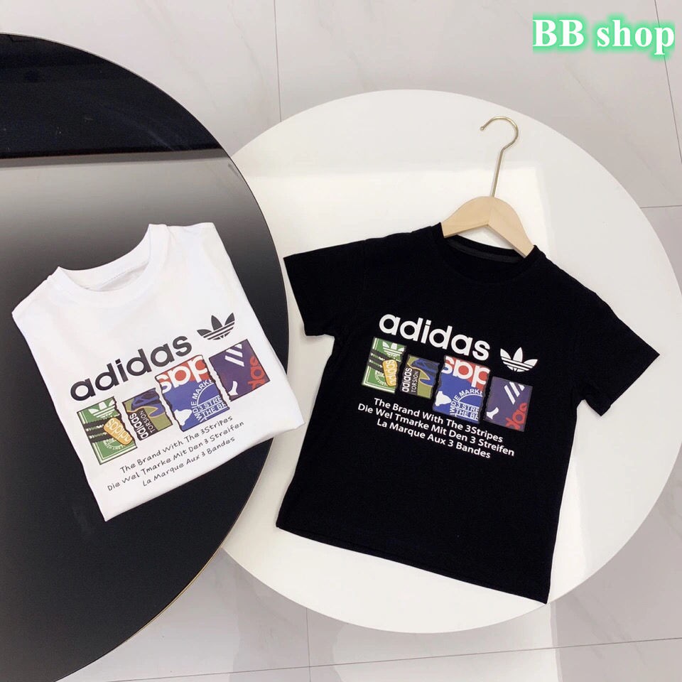 ADIDAS Áo Thun Cotton Tay Ngắn Cổ Tròn Họa Tiết Rằn Ri Thời Trang Cho Bé