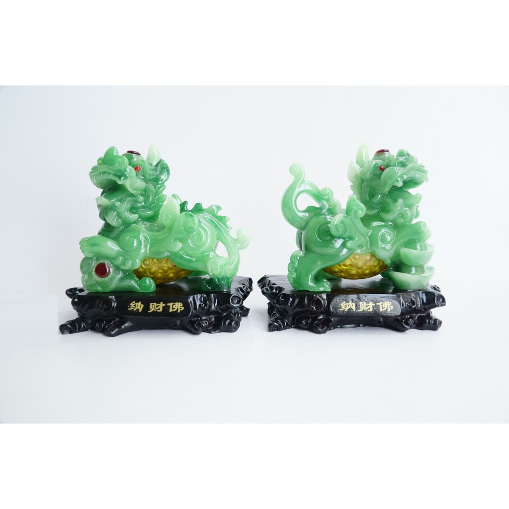 Cặp tượng Tỳ Hưu xanh bụng trứng vàng tài lộc phong thủy lộc phát - Cao 17cm | BigBuy360 - bigbuy360.vn