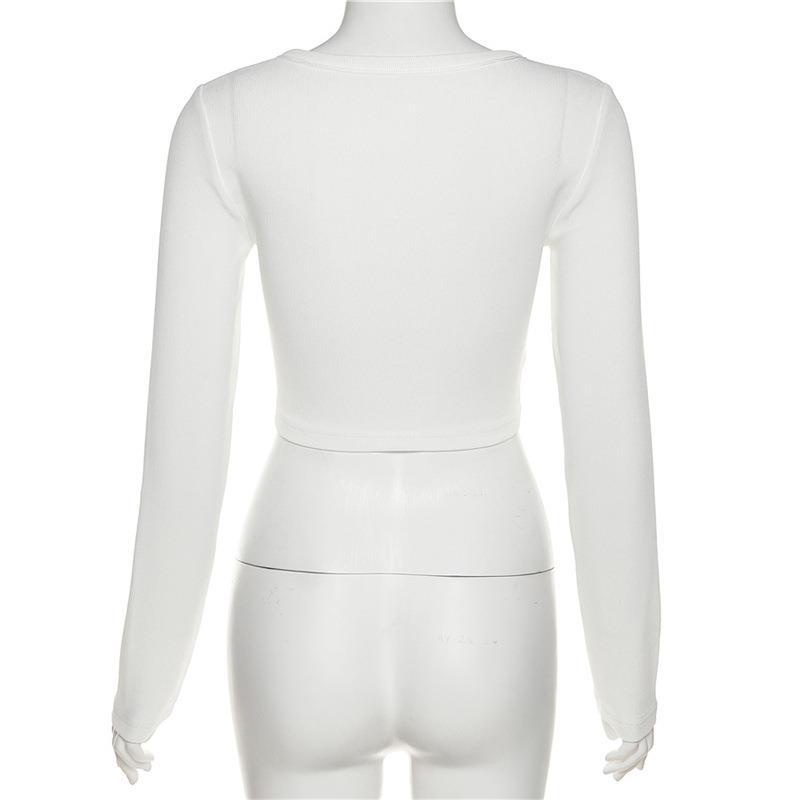 Áo Kiểu Dây Rút Tay Dài Cổ Chữ V In Chữ Thời Trang Cho Nữ