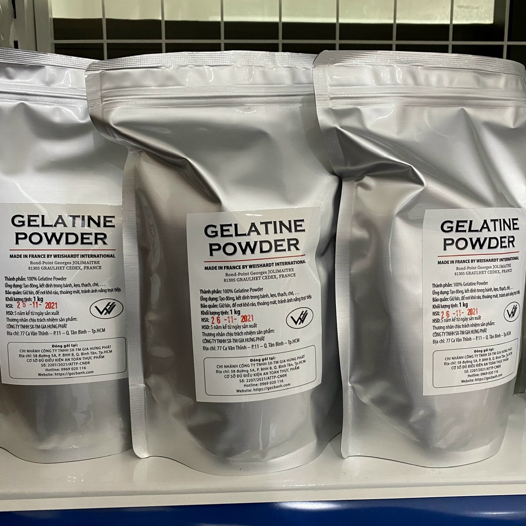 1KG Bột gelatine Pháp Weishartd 250 bloom gói 1kg
