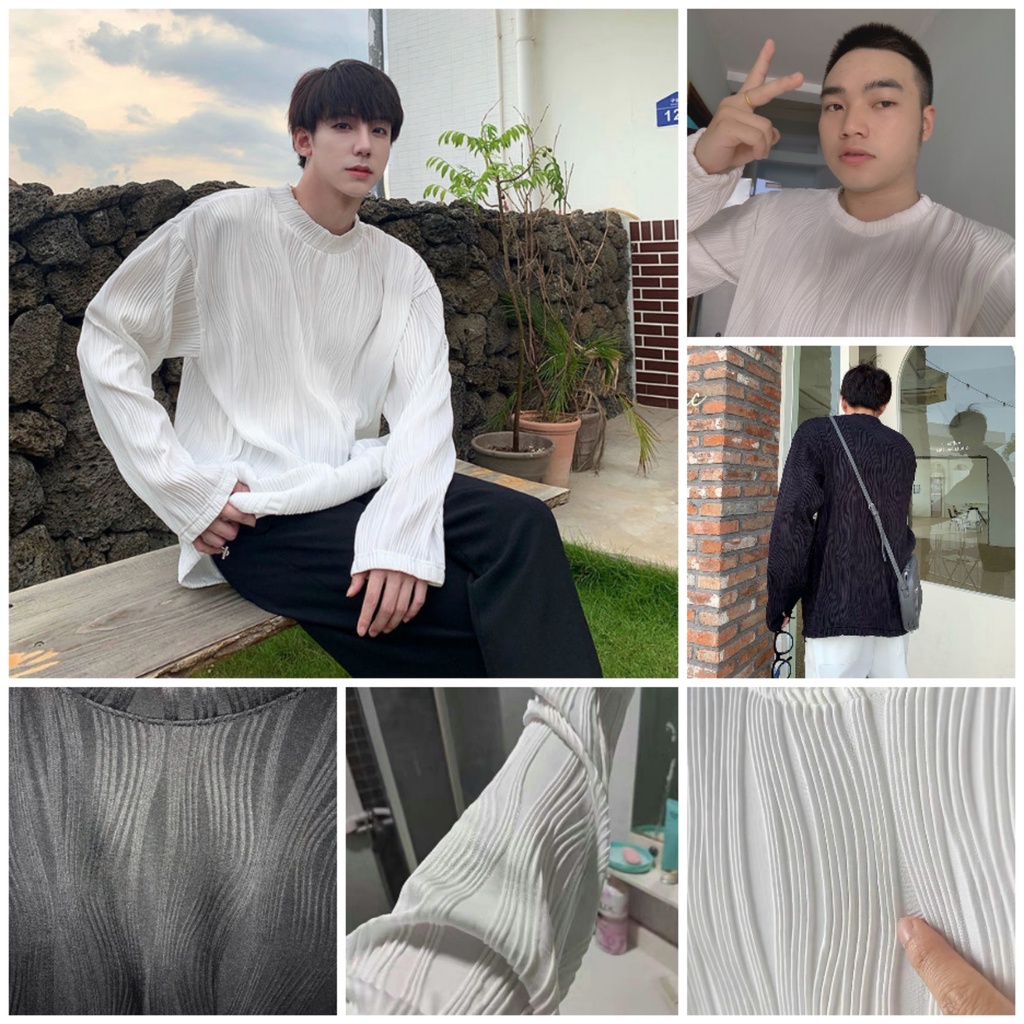 Áo thun tay dài cổ tròn họa tiết kẻ sọc thời trang phong cách Hàn Quốc cho nam và nữ