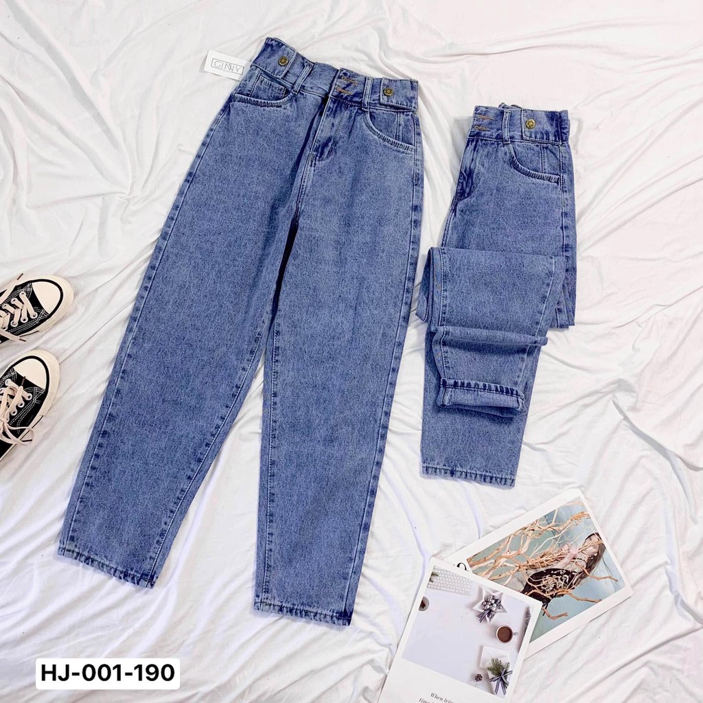Quần Baggy Jean Nữ Hack Dáng HJ-001| Cạp Cao | Vải Jean Wash Xịn | GinHouse Shop