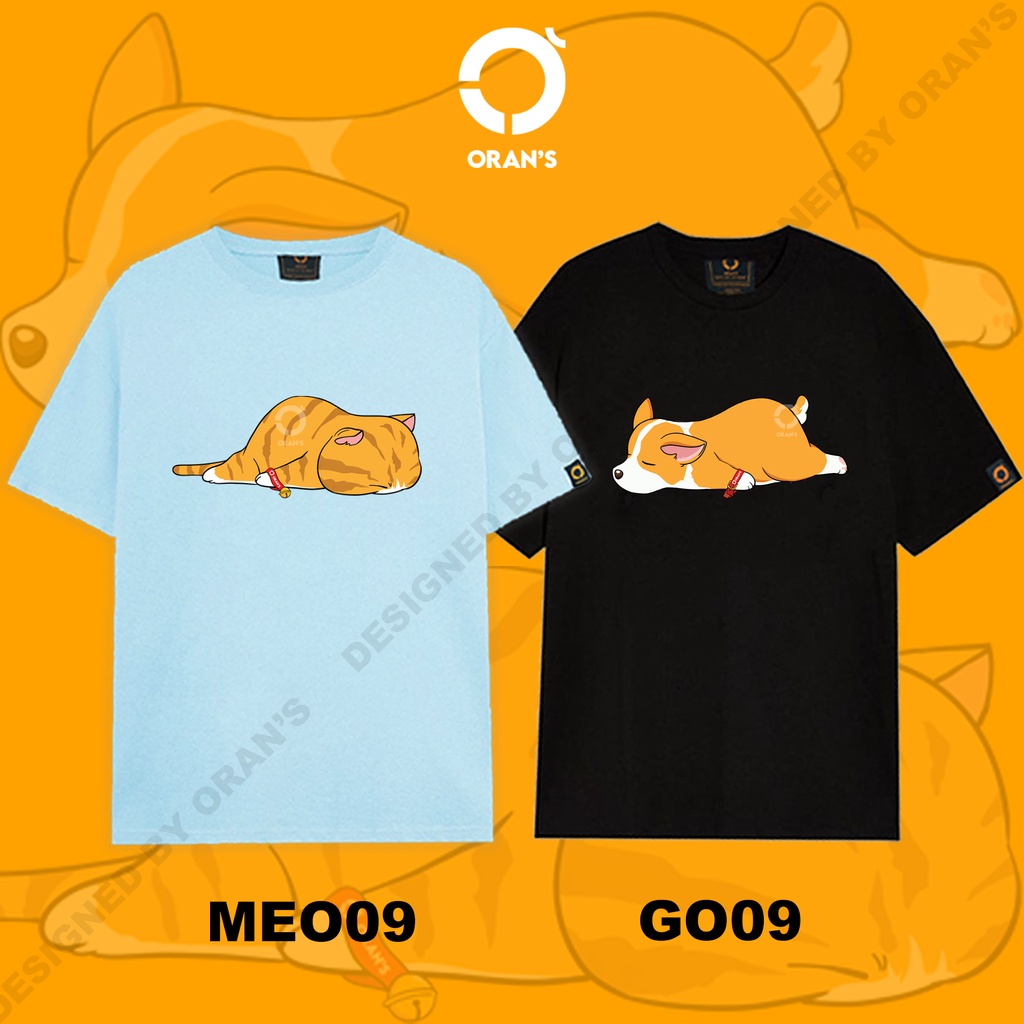 Áo thun Couple Tee áo đôi in hình chó mèo dễ thương 09 nam nữ tay lỡ Oversize chất COTTON 4C, FULLBOX - ORAN'S TEE CORGI