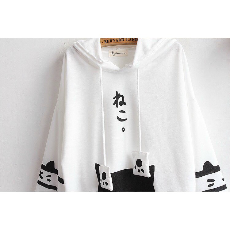 Áo hoodie form rộng nam nữ thời trang dấu chân mèo đơn giản trắng đen | BigBuy360 - bigbuy360.vn