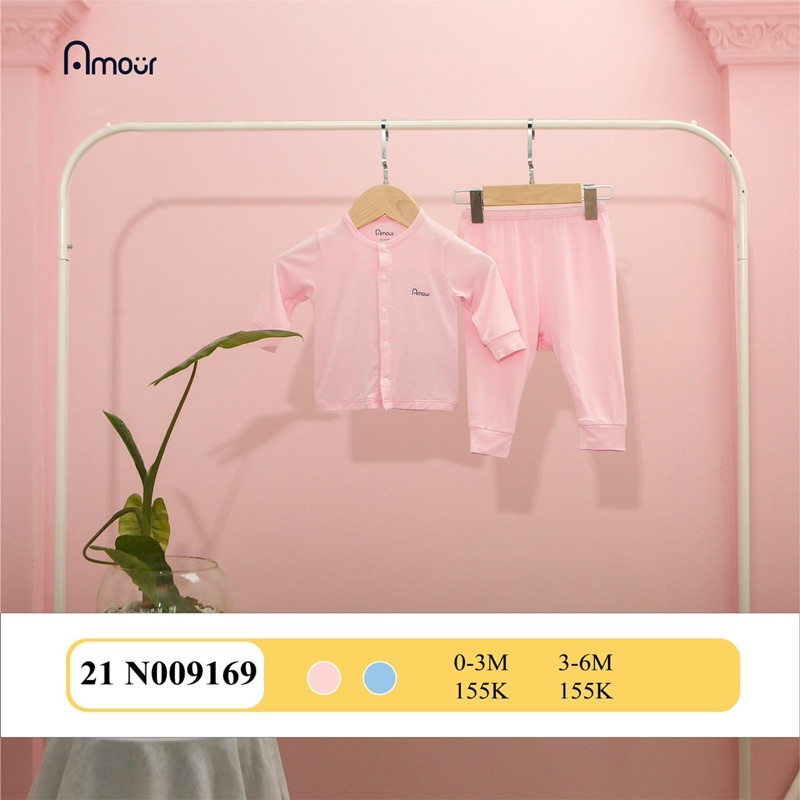 Bộ dài tay sơ sinh Amour trơn (vải bamboo mát)