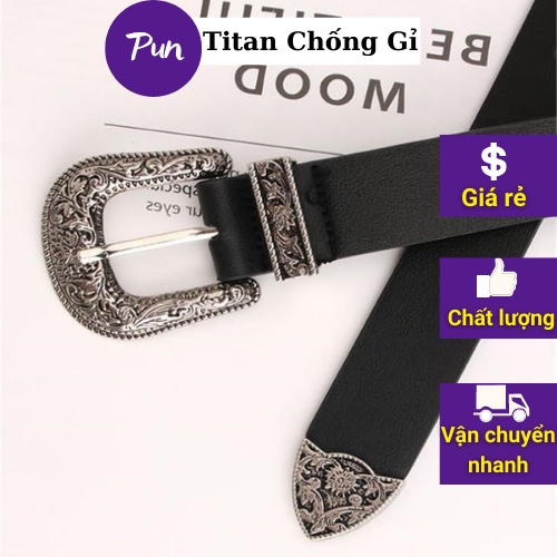 Thắt Lưng Nam Nữ PUN Màu Đen Bạc Đẹp - Dây Lưng Da  Unisex Mặt Kim Loại  - Thắt Lưng GD