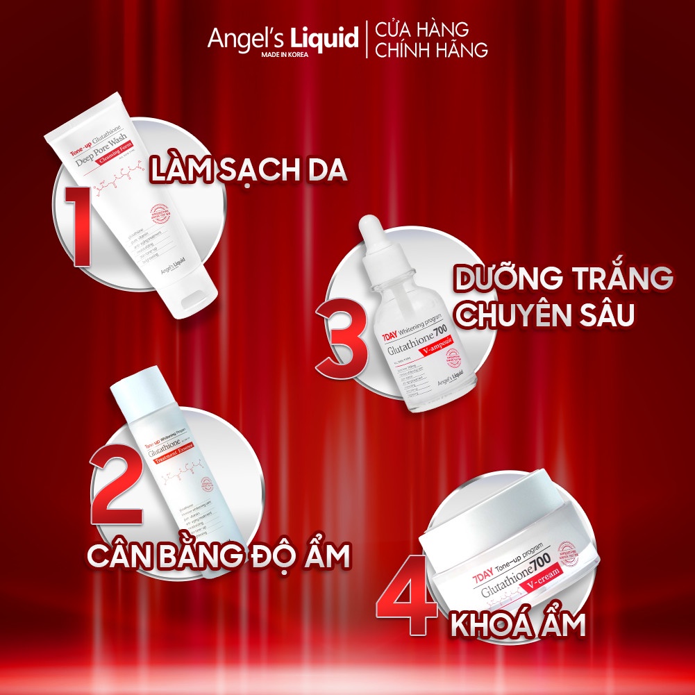 [Mini size] Kem dưỡng trắng, dưỡng ẩm, mờ thâm da Angel's Liquid 7 Day Whitening Program Glutathione 700 V-Cream 10ml