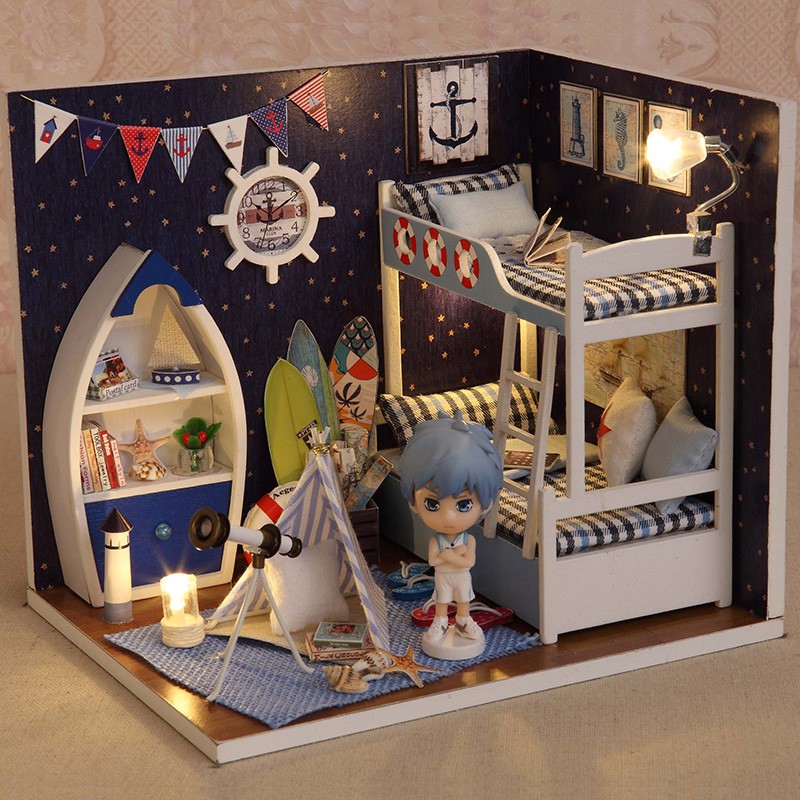 Mô hình nhà DIY Doll House Face of Sky Kèm Búp bê, Mica chống bụi, Bộ dụng cụ và Keo dán