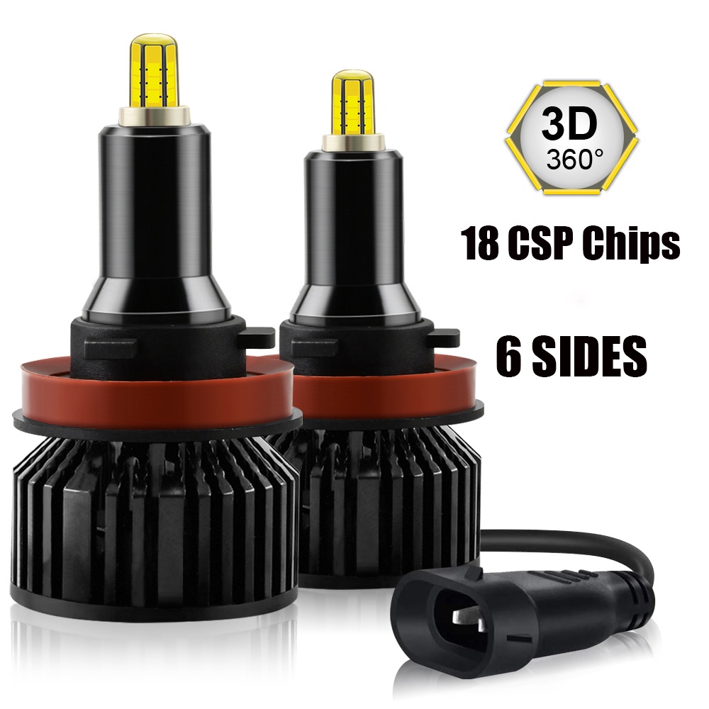 2pcs Đèn pha LED H7 H11 9005 9006 9012 6 mặt 3D 360° CSP Đèn pha tự động 60W 18000LM