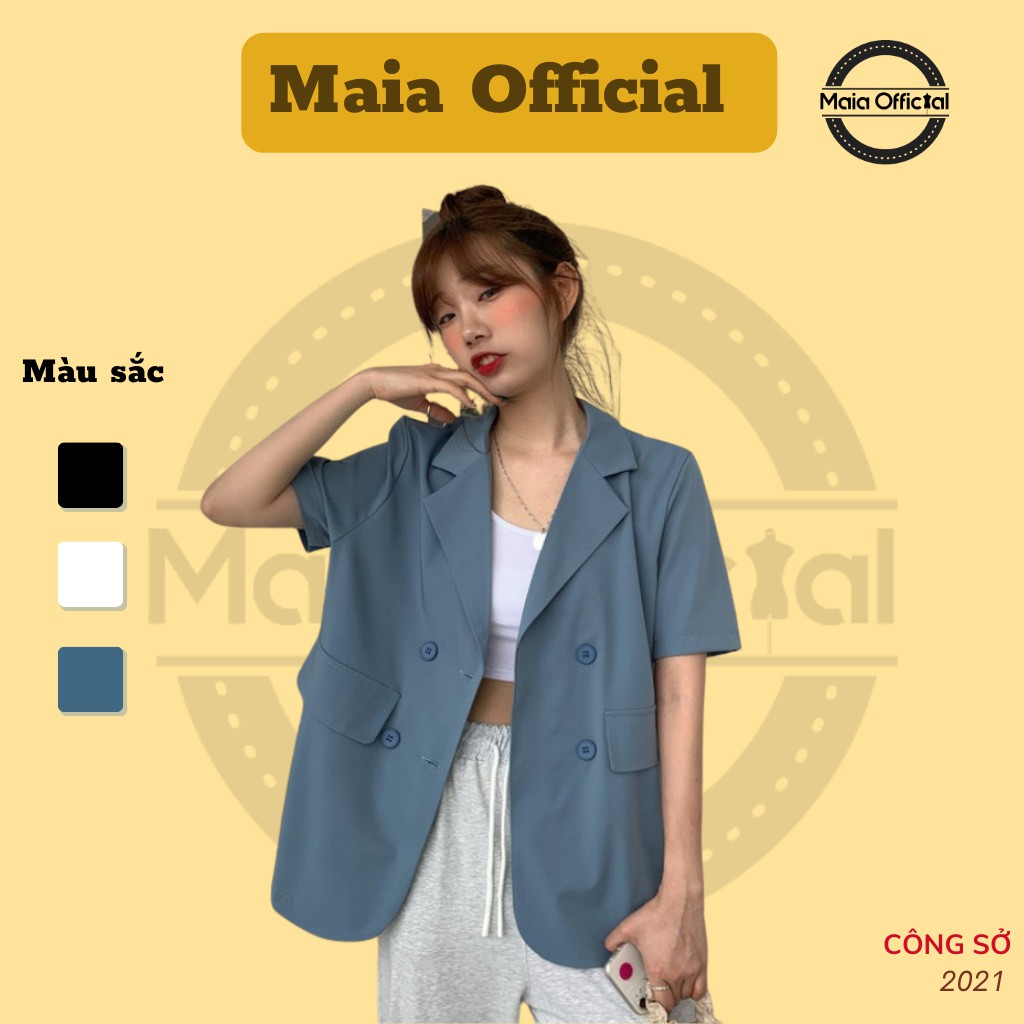 Áo khoác cổ vest công sở Maia Official (3 màu),  2 túi giả, áo cổ vest, ngắn tay, basic, trẻ trung, chất ghi trượt hàn