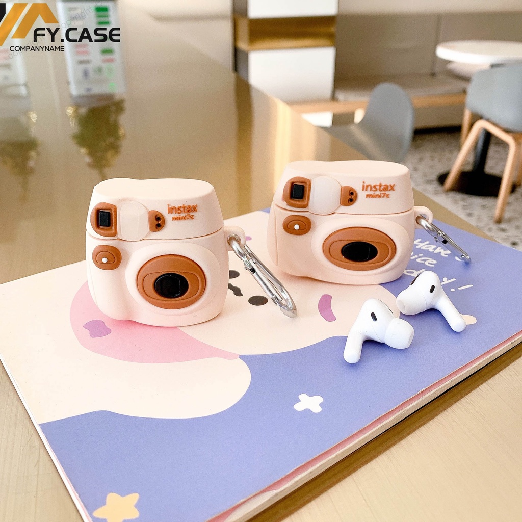 Vỏ Bảo Vệ Hộp Sạc Tai Nghe AirPods 1 2 3 Pro Bluetooth Không Dây Chất Liệu Silicon Mềm Hình Máy Ảnh 3D Sáng Tạo Ốp
