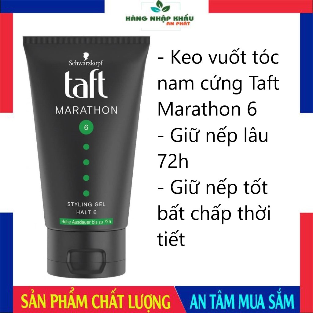 Gel Vuốt Tóc Taft Marathon Power Gel 6, gel vuốt tóc nam tạo kiểu, keo vuốt tóc nam giữ nếp tóc, 150ml