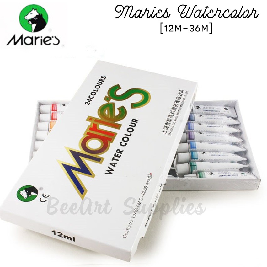 Màu nước Maries dạng tuýp 9ml/12ml (set 12/18/24/36 màu)