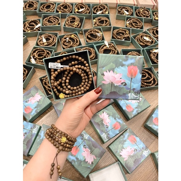 Vòng Trầm Thơm Mix Hoa Sen Mạ Vàng hàng loại 1