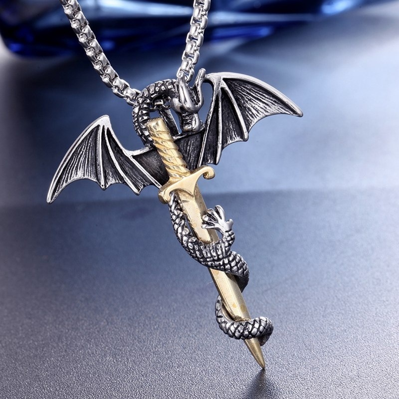 (Hàng Có Sẵn) Vòng cổ Mặt Hình Rồng Và Thánh Giá Phong Cách Gothic Thời Trang Cho Nam