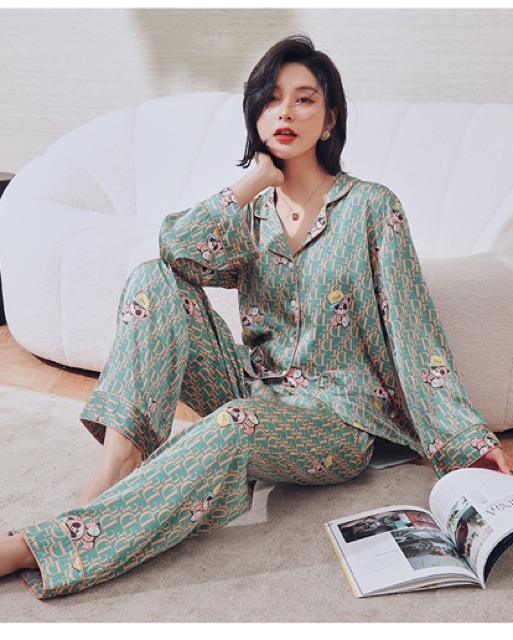[NOW SHIP GIAO NHANH 1H] Bộ ngủ dài tay pijama  - đồ ngủ lụa satin cao cấp LL620