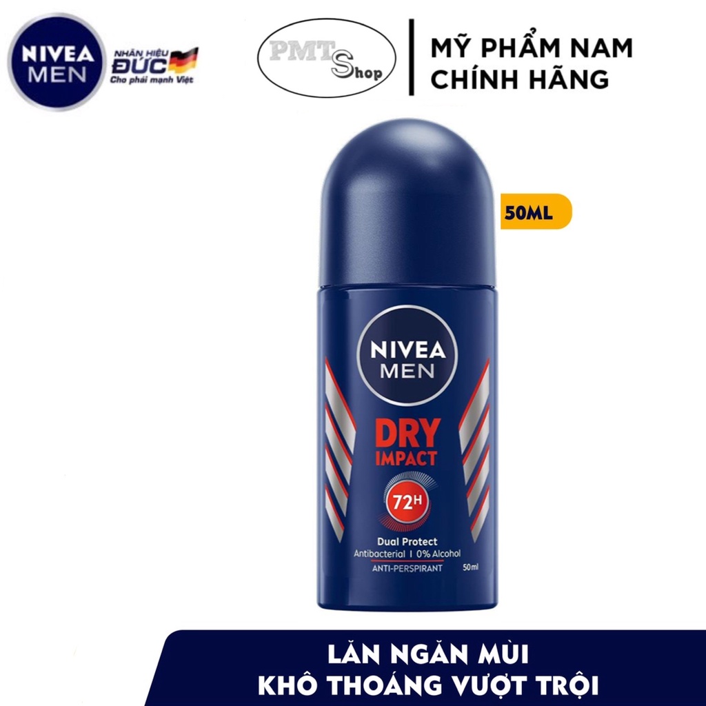 Combo 2 Lăn Ngăn Mùi Nam NIVEA MEN Dry Impact Khô Thoáng 50ml x 2 chai
