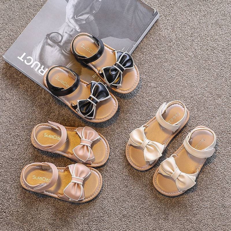 Dép sandal cho bé gái, Dép quai hậu phối Nơ bé gái viền thêu cực điệu chất da mềm kiểu dáng Hàn Quốc mới nhất M63