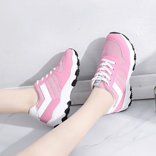 giày thể thao nữ ba dán màu trắng, giày nữ trắng đế cao