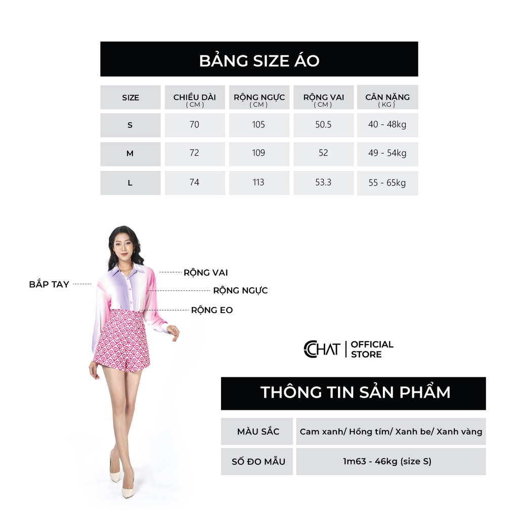 Áo Sơ Mi Nữ 𝐂𝐂𝐇𝐀𝐓 Hoạ Tiết Loang Cổ Đức Chất Voan Cao Cấp Dáng Suông Phong Cách Trẻ Trung 12FDV5026ST