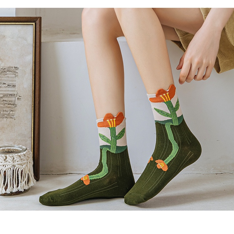 Vớ Cotton Mỏng Họa Tiết Hoa Xinh Xắn Thời Trang Mùa Xuân Cho Nữ