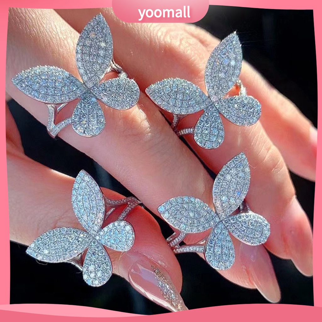 Yomall♡ Nhẫn Hở Hình Bướm Đính Đá Sang Trọng Cho Nữ