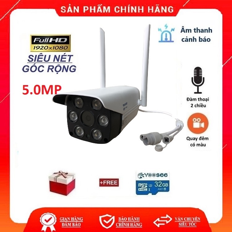 Camera Yoosee 2 râu 5.0MP Full HD ngoài trời góc rộng, siêu nét, đàm thoại 2 chiều, ban đêm có màu