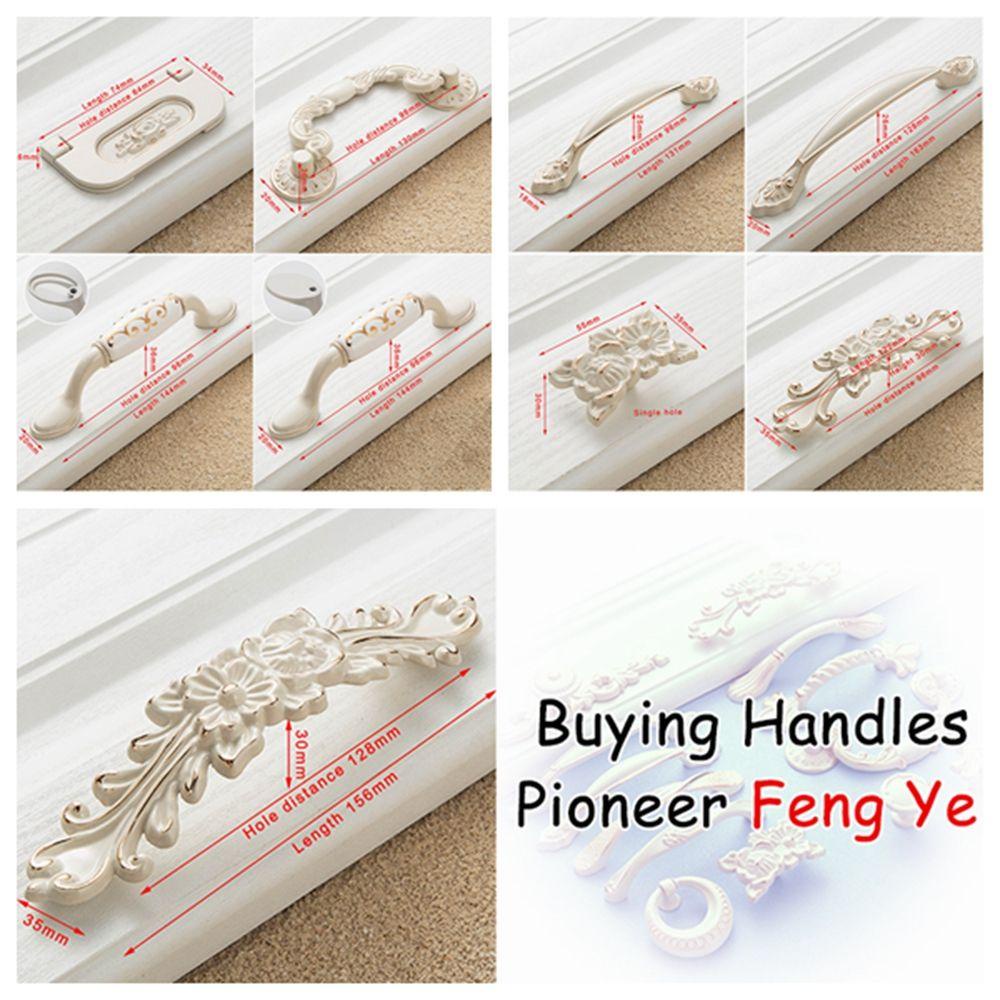 Tay Nắm Cửa Tủ Hình Hoa Hồng Màu Trắng Ngà Phong Cách Châu Âu