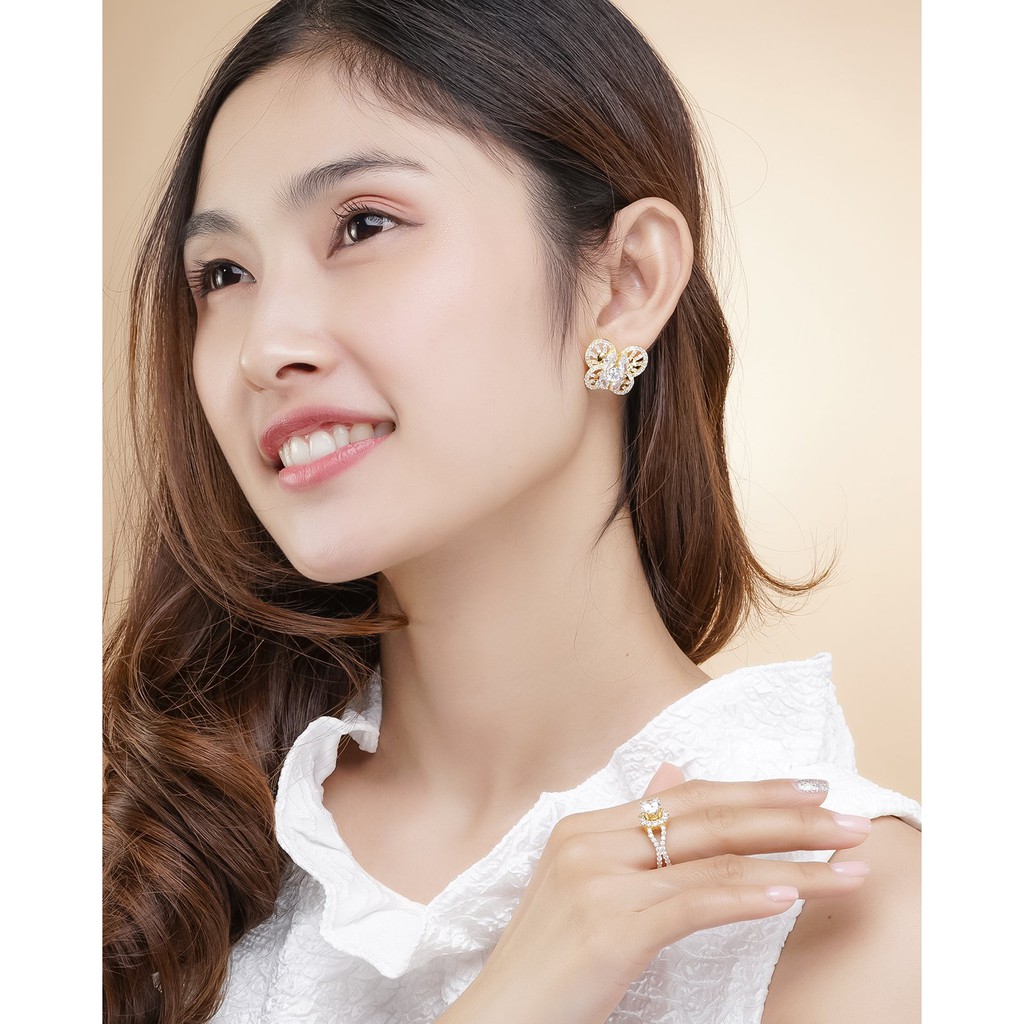 Bông tai nữ UHA mạ vàng 18K , đính kim cương nhân tạo B1082154-145